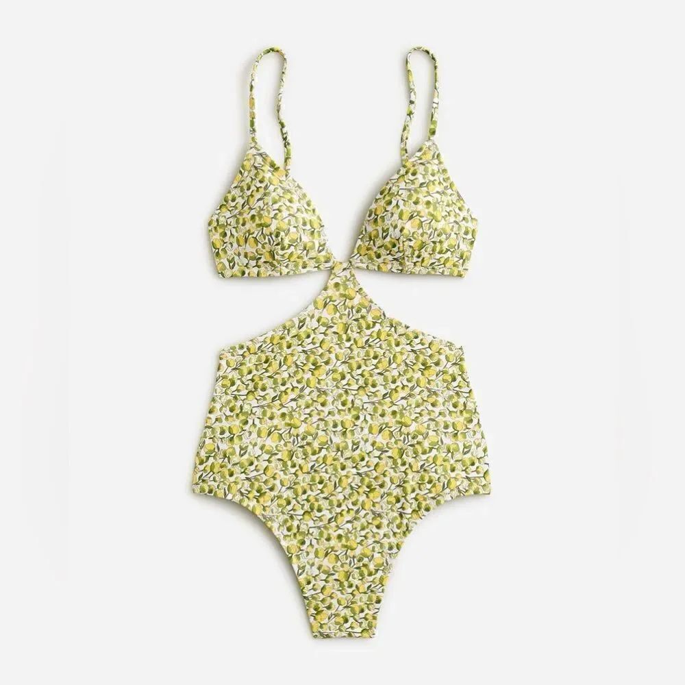 J Crew Liberty Eliza’s Yellow Fabric Side Cut Out One Piece Swimsuit NWT